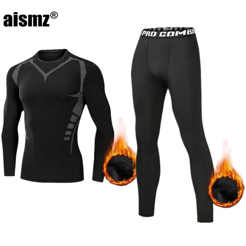 Men Compression Fitness Fleece Man Sport First Layer Underwear Set Second Thermal Men's Skin Long Johns