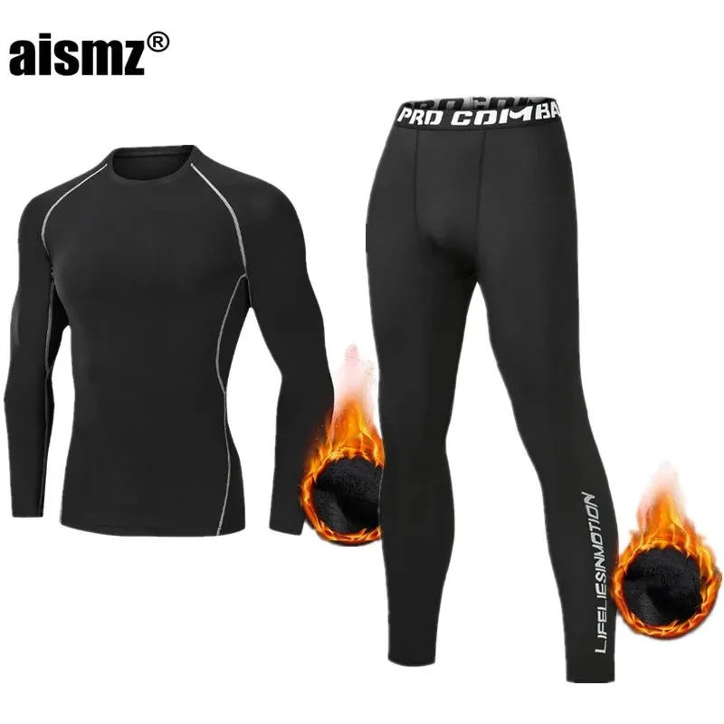 Men Compression Fitness Fleece Man Sport First Layer Underwear Set Second Thermal Men's Skin Long Johns