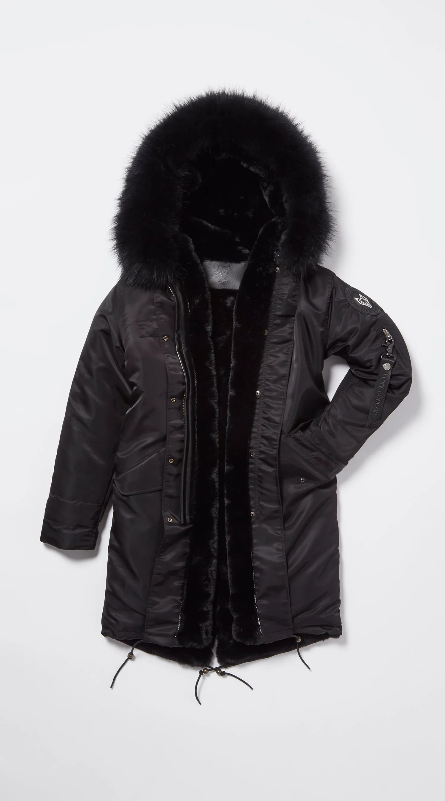 Mens Black Water-Repellent Luxy Fur Parka - 3/4 Black