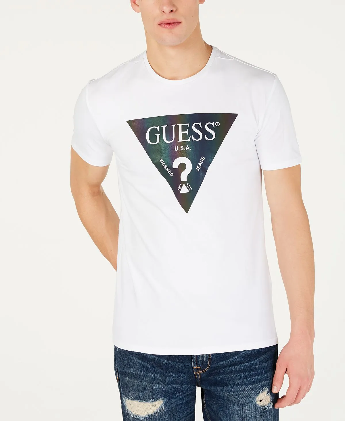 Men's color shades GUESS logo T-shirt, white