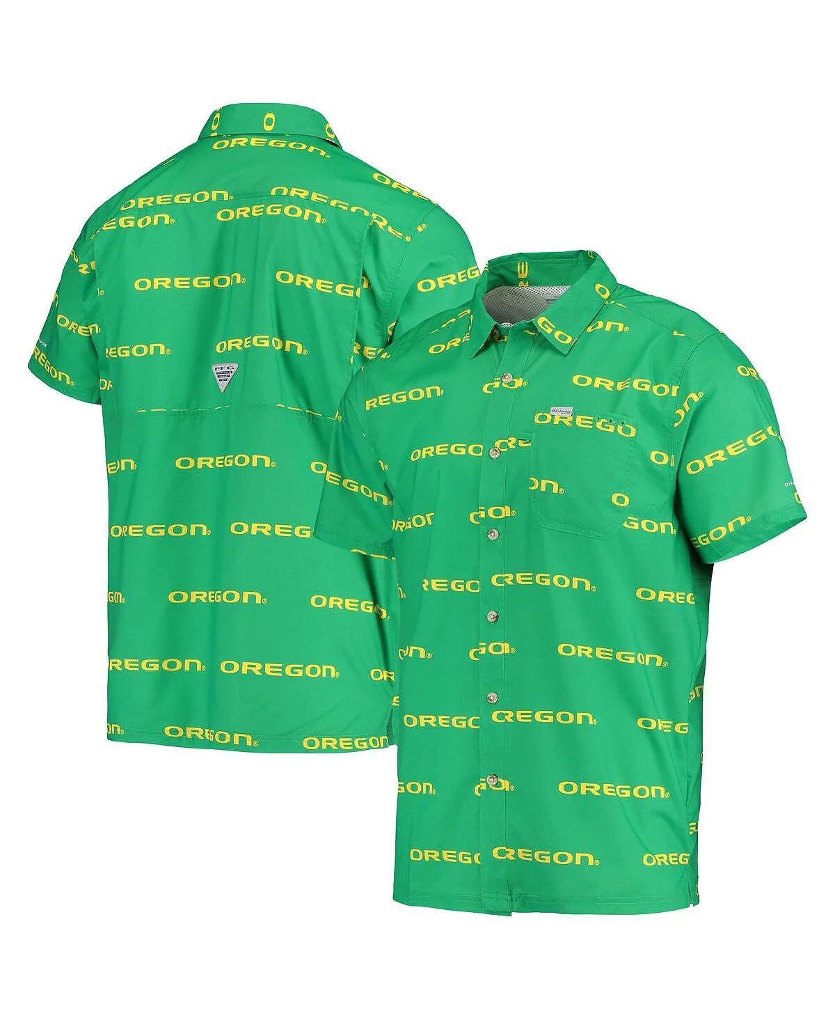 Men's green oregon ducks super slack tide omni-shade button down shirt Columbia green