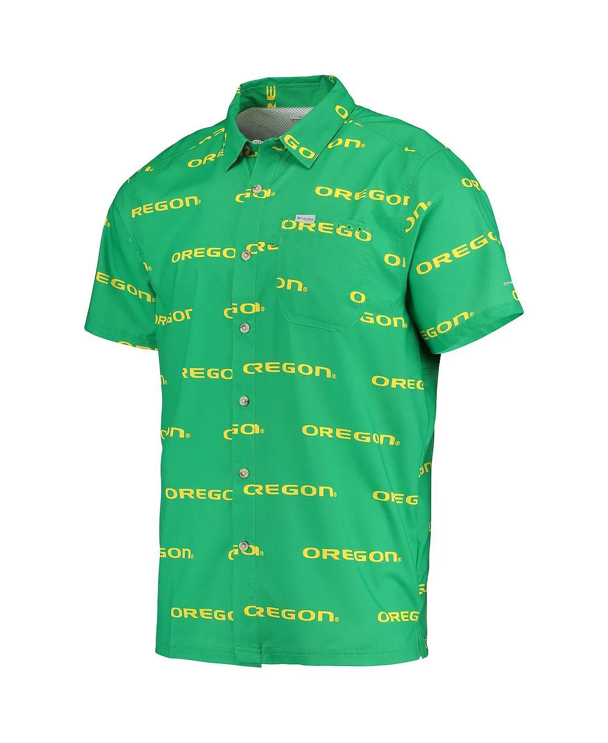 Men's green oregon ducks super slack tide omni-shade button down shirt Columbia green