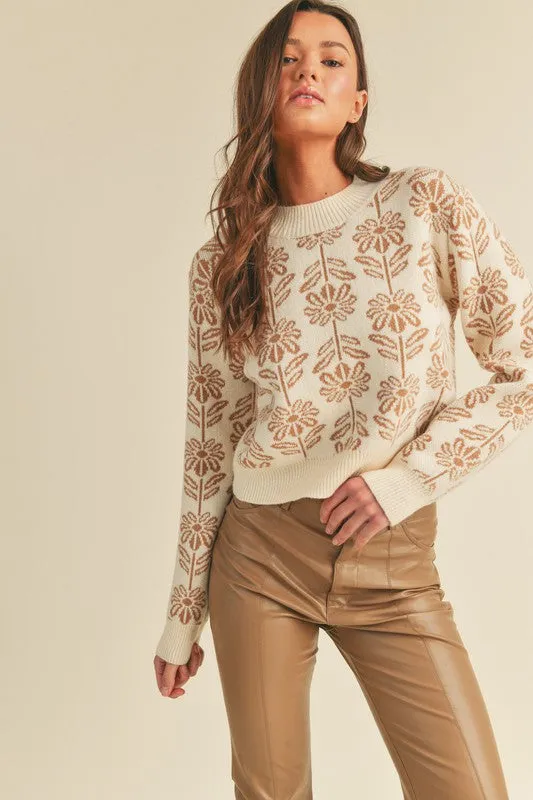 Mindy Floral Pattern Knit Sweater