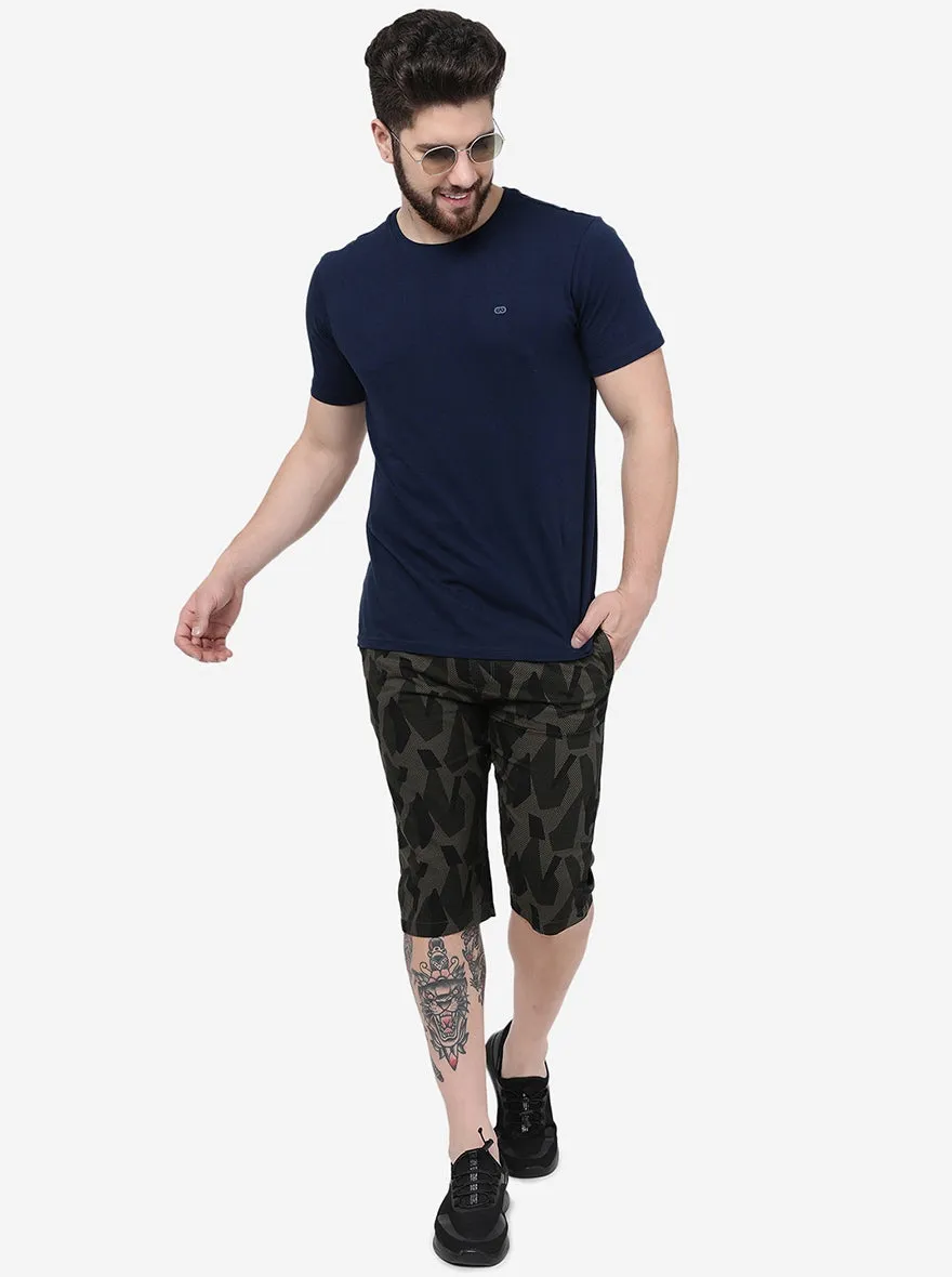 Olive Camo Printed Slim Fit Capri | JadeBlue