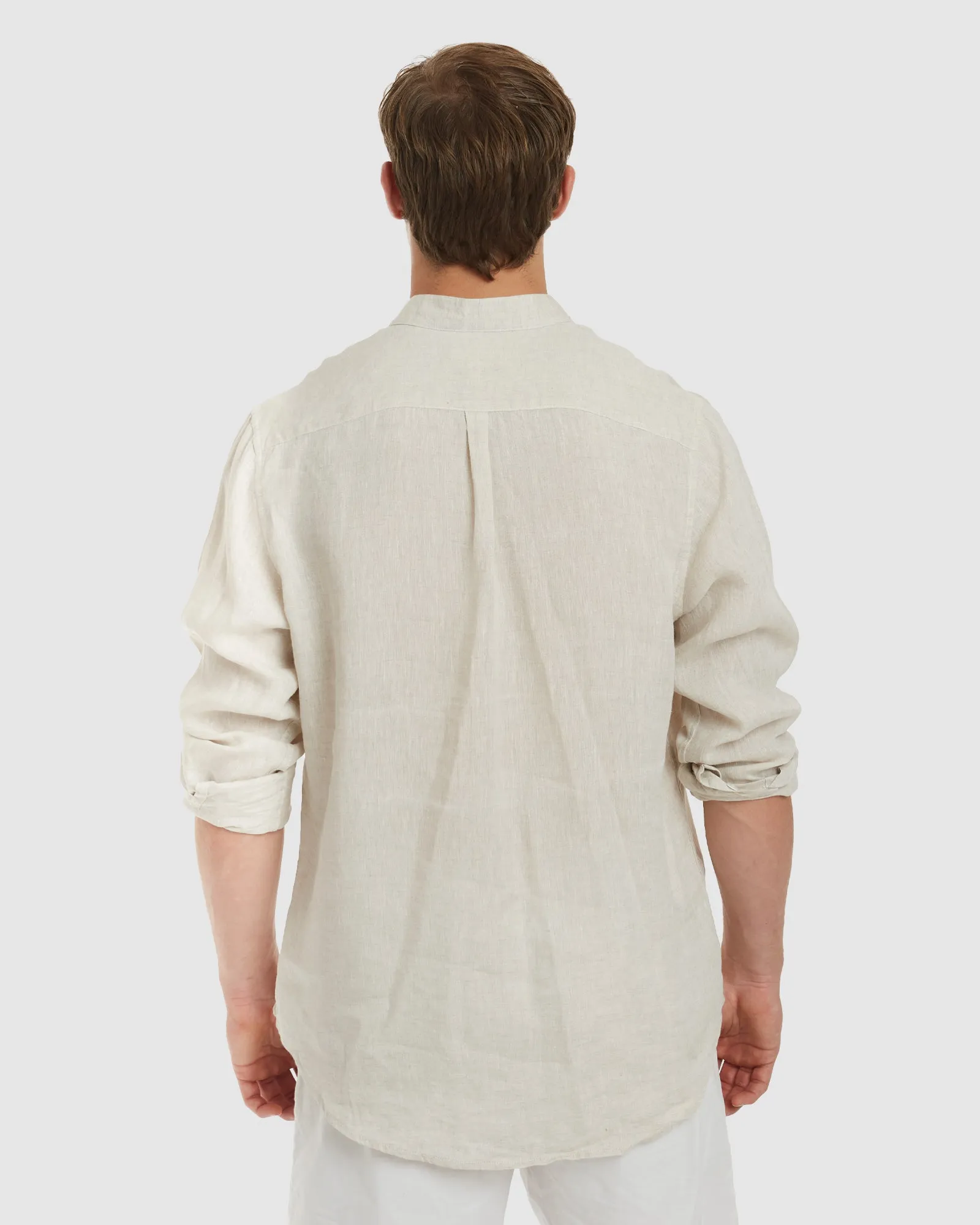 Palma-Casual Sand Mandarin Collar Linen Shirt