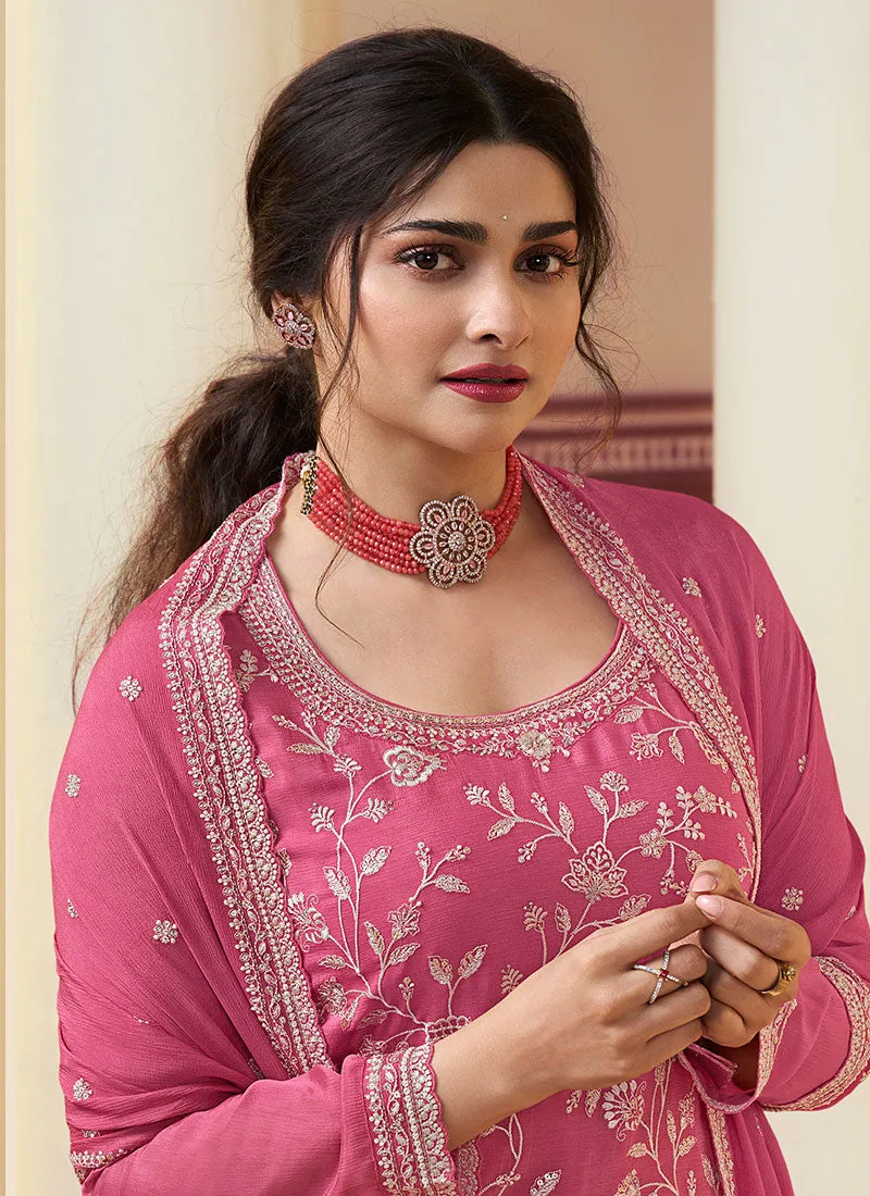 Pink Sequence And Thread Embroidery Palazzo Suit