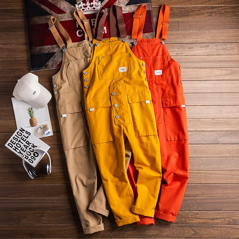 Retro Style Casual Multi-Pocket Overall Cargo Pants