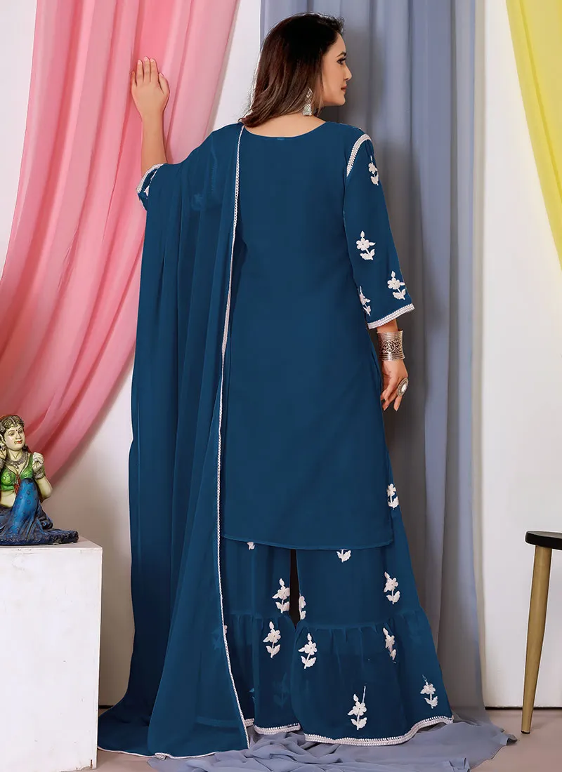 Royal Blue Lucknowi Thread Embroidery Palazzo Suit