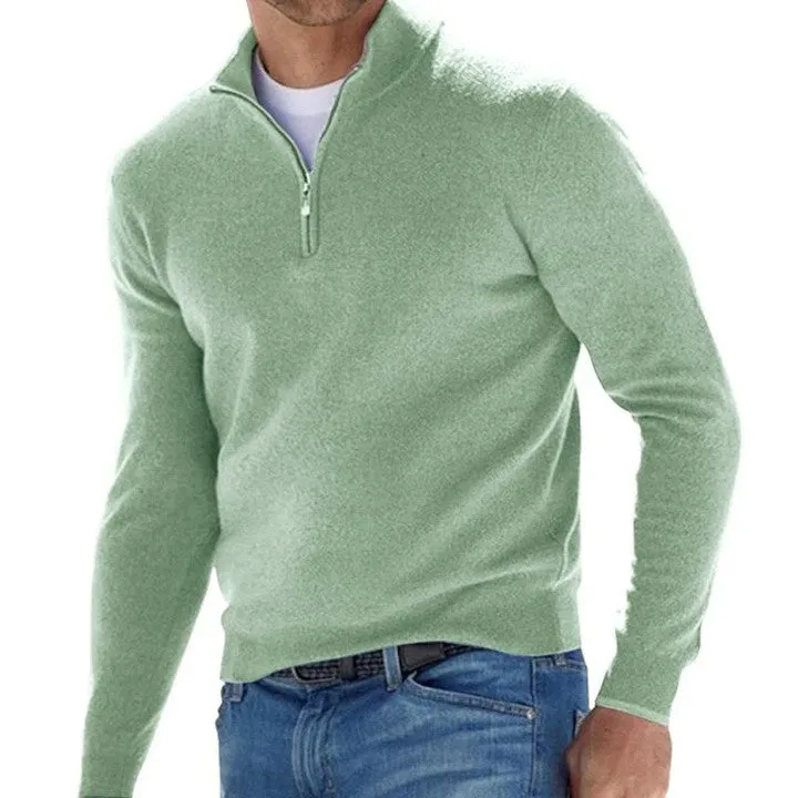 Solid Color Zip Pullover Sweater