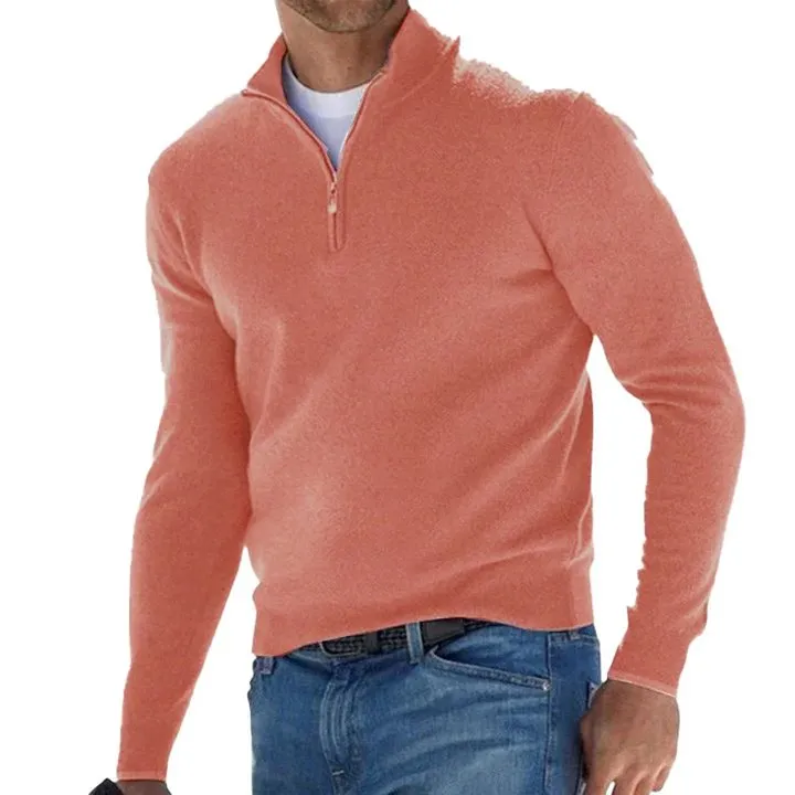 Solid Color Zip Pullover Sweater