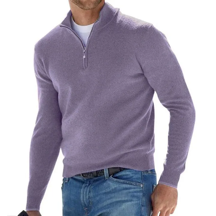 Solid Color Zip Pullover Sweater