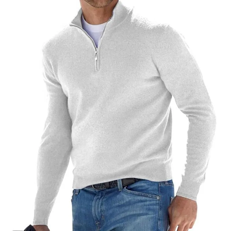 Solid Color Zip Pullover Sweater