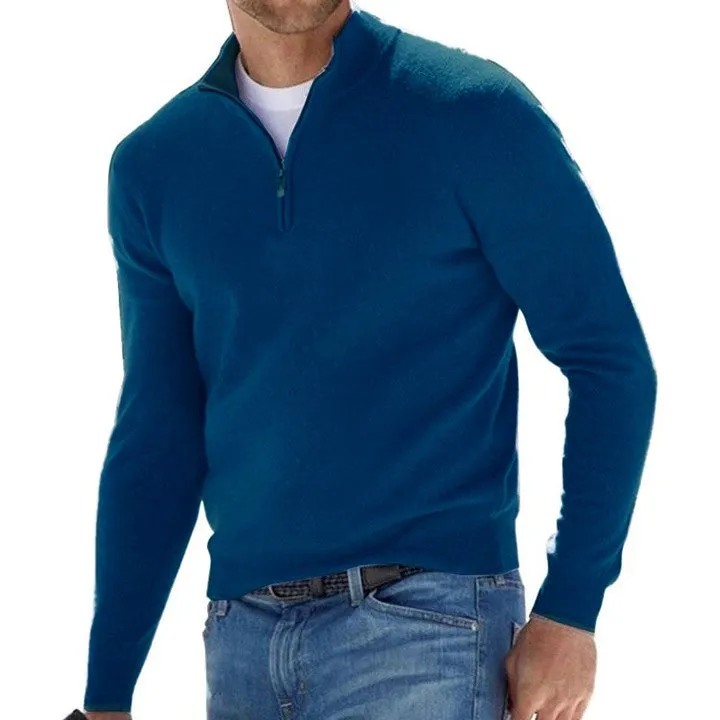 Solid Color Zip Pullover Sweater