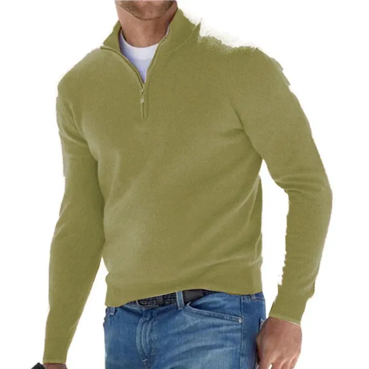 Solid Color Zip Pullover Sweater