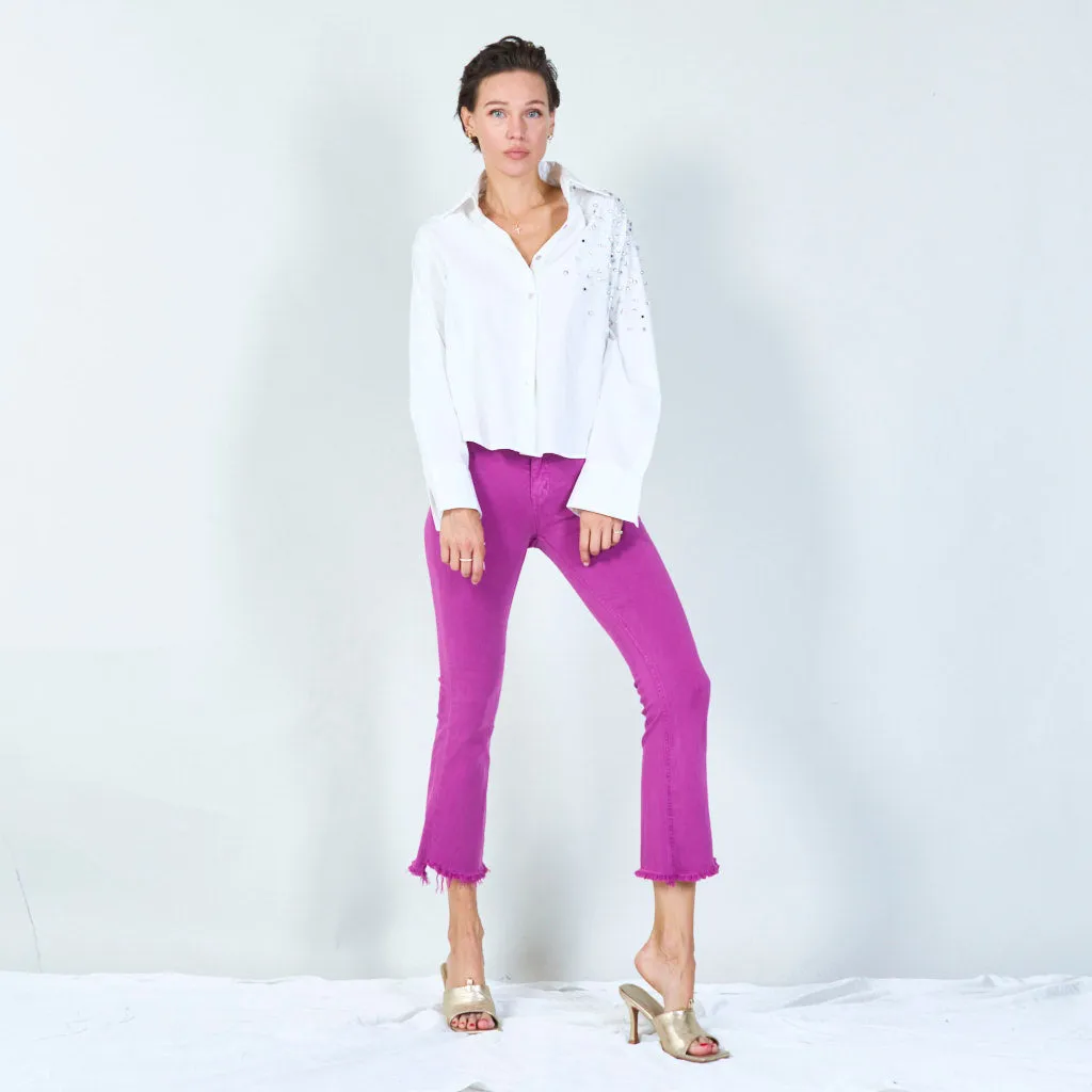 Stylish high-waisted pants with raw hem wholesale