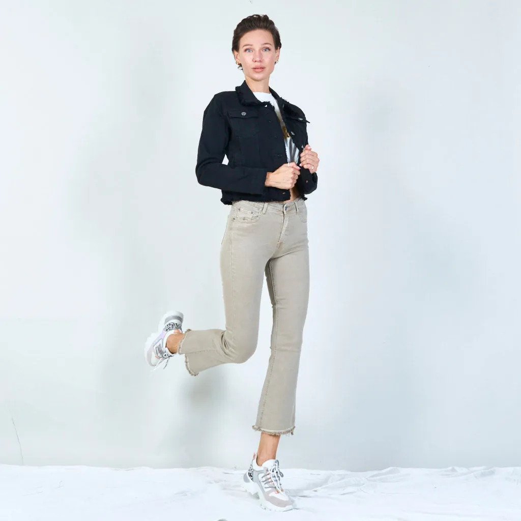 Stylish high-waisted pants with raw hem wholesale