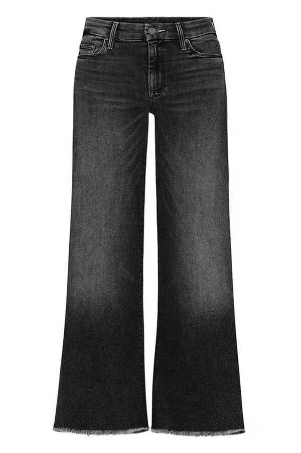 Stylish Raw-edge Mid-rise Pocket Stretch Straight-leg Jeans