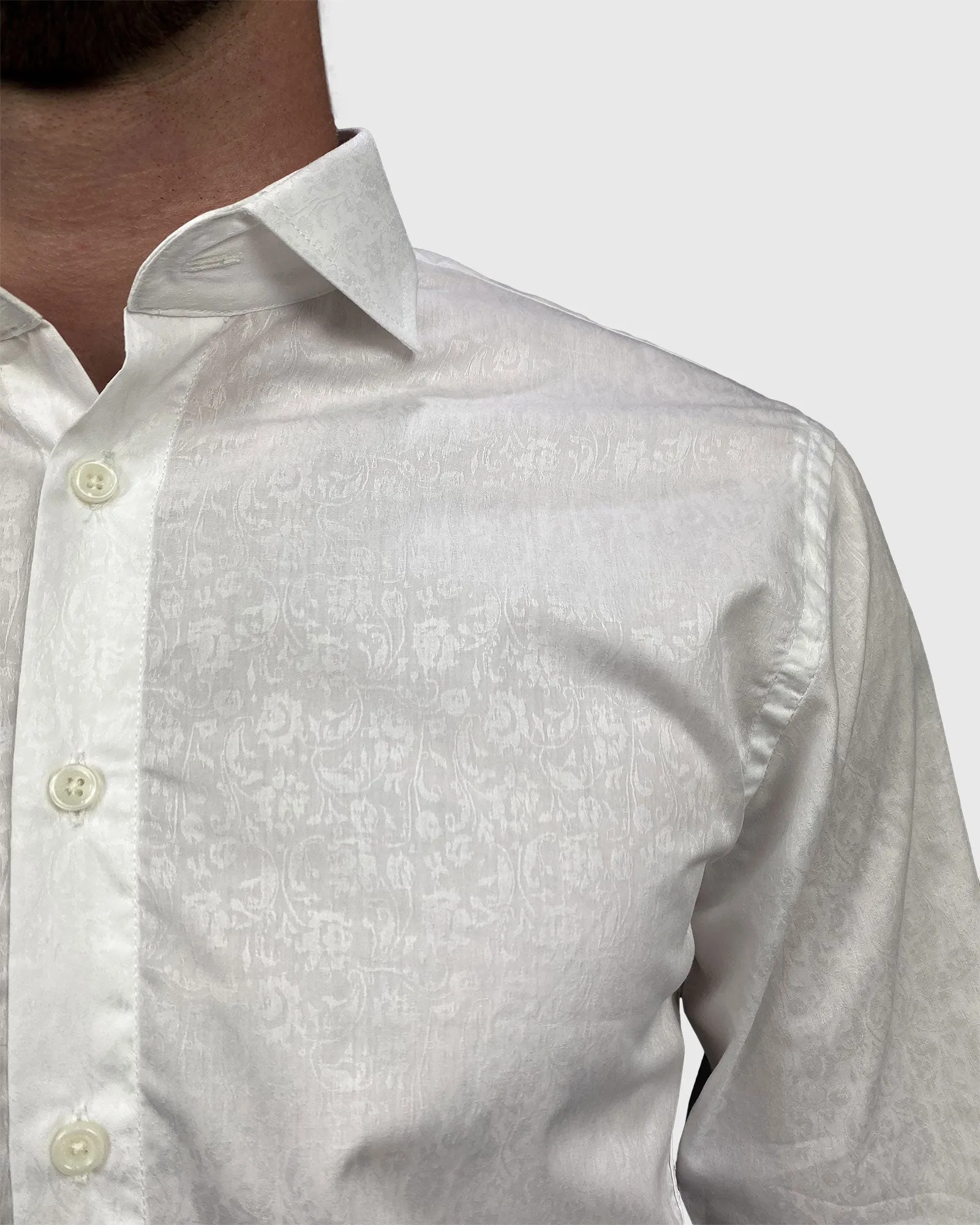 VINCENT & FRANKS S194S6720-01 WHITE JACQUARD SLIM SC SHIRT