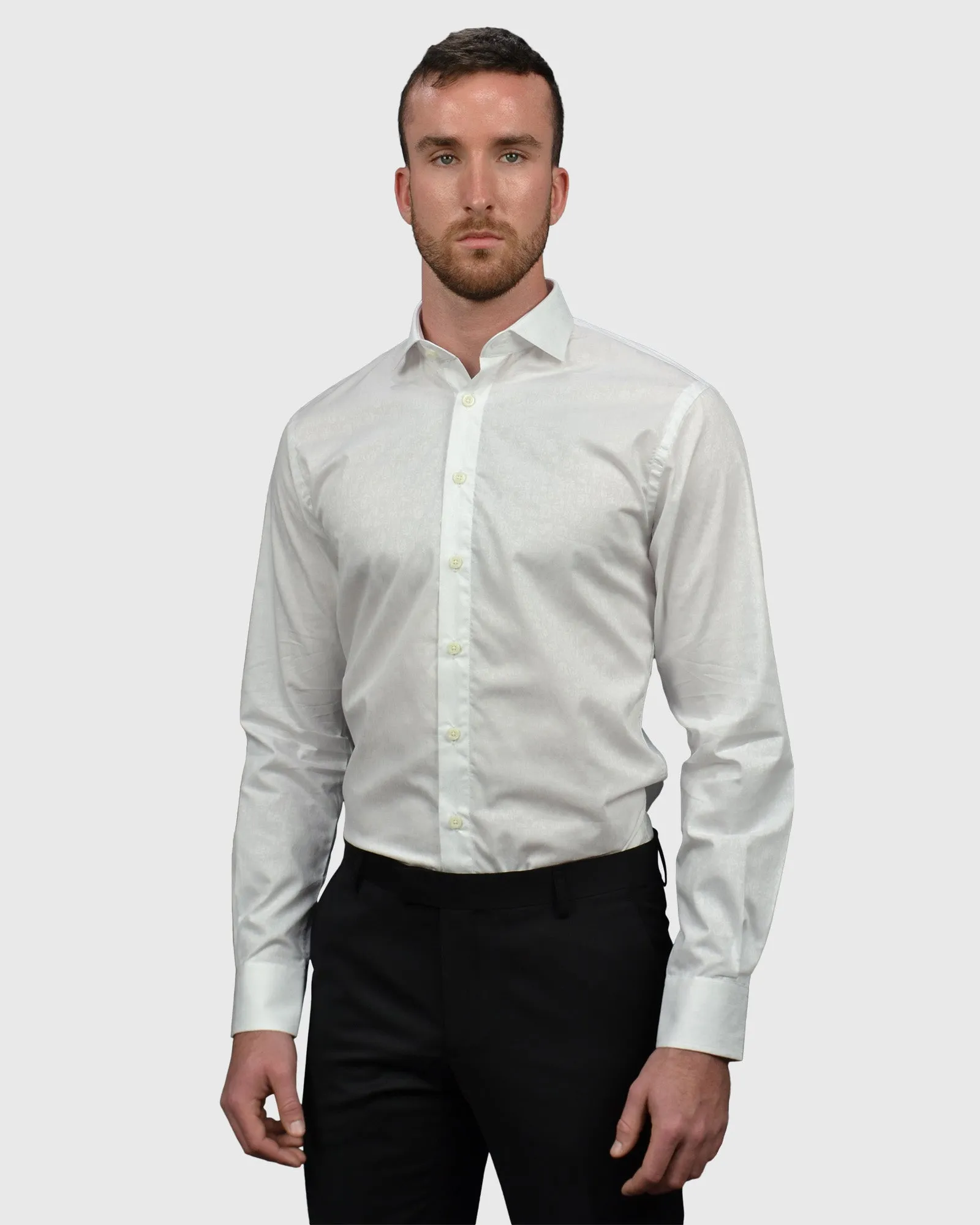 VINCENT & FRANKS S194S6720-01 WHITE JACQUARD SLIM SC SHIRT