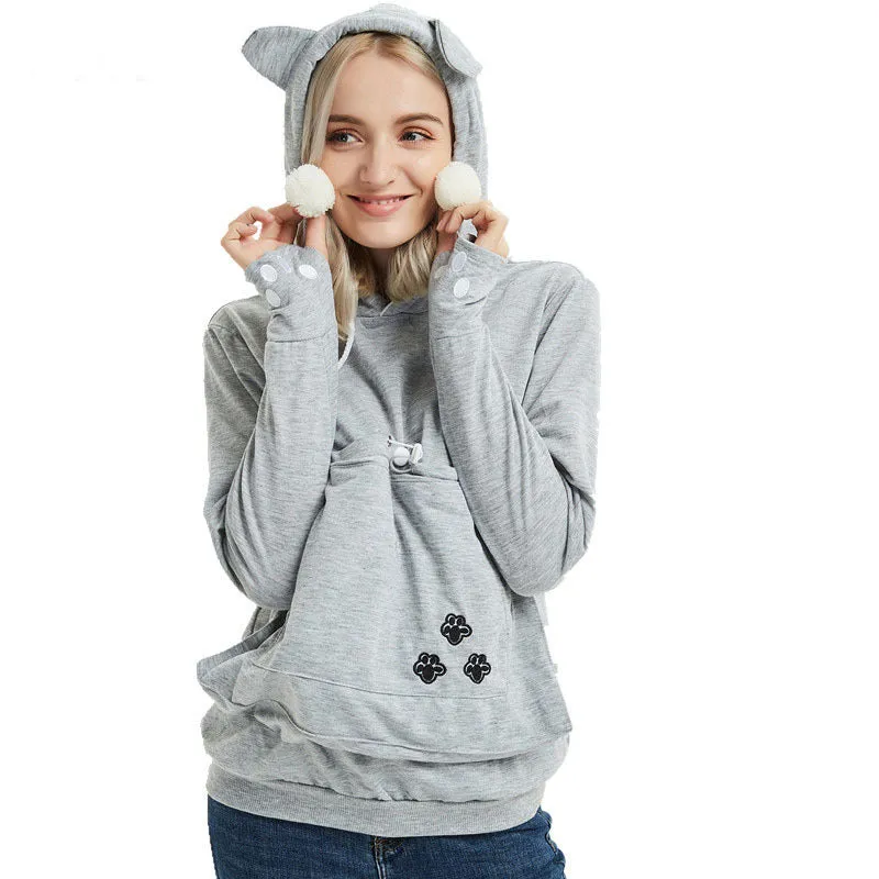 Winter Hoodies Pullover Sweatshirts With Cat Pocket For Women