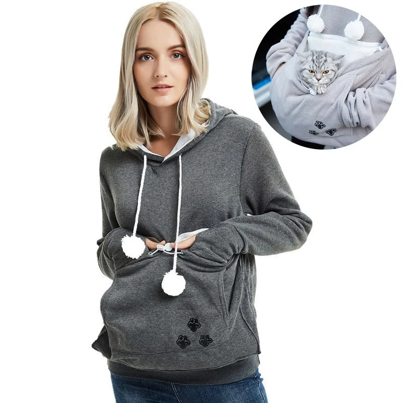 Winter Hoodies Pullover Sweatshirts With Cat Pocket For Women