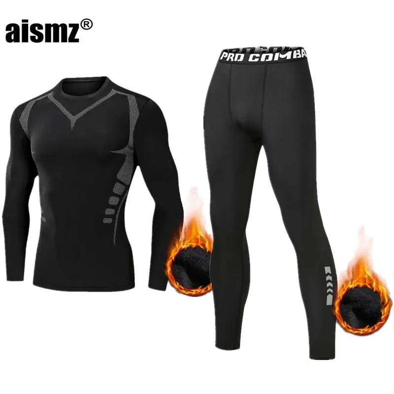 Winter Thermal Underwear Men Compression Fitness Fleece Man Sport First Layer Underwear Set Second Thermal Men's Skin Long Johns