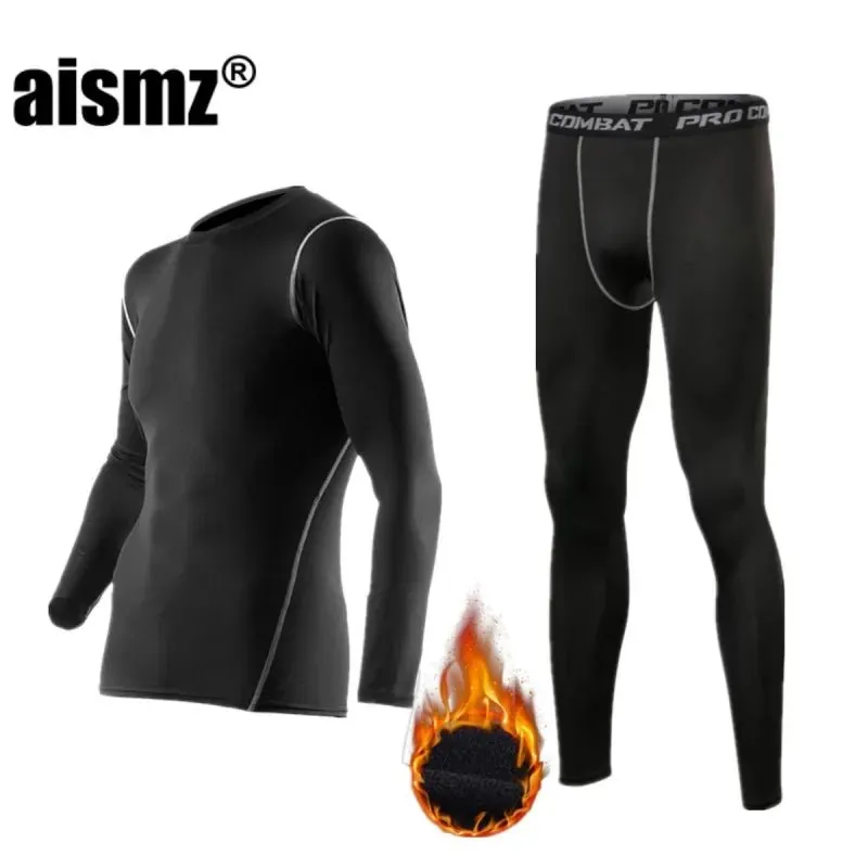 Winter Thermal Underwear Men Compression Fitness Fleece Man Sport First Layer Underwear Set Second Thermal Men's Skin Long Johns