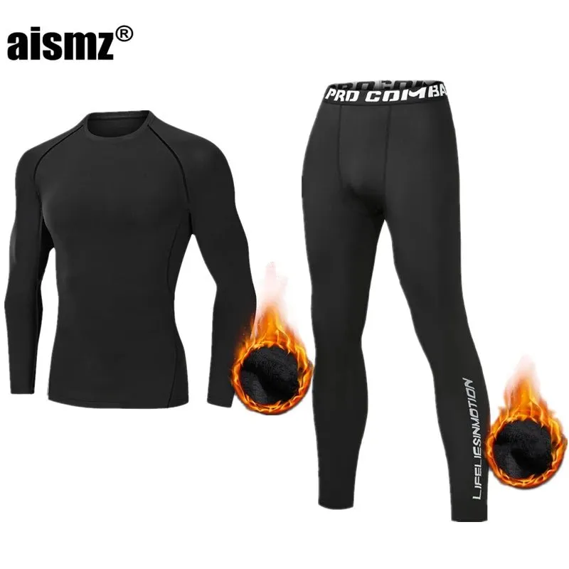 Winter Thermal Underwear Men Compression Fitness Fleece Man Sport First Layer Underwear Set Second Thermal Men's Skin Long Johns