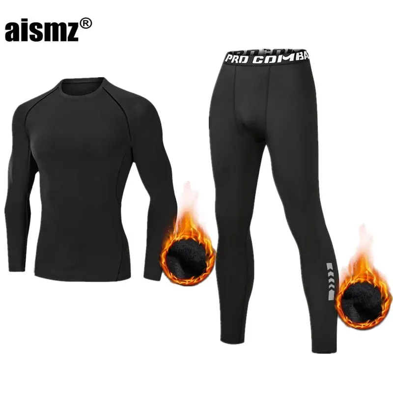 Winter Thermal Underwear Men Compression Fitness Fleece Man Sport First Layer Underwear Set Second Thermal Men's Skin Long Johns