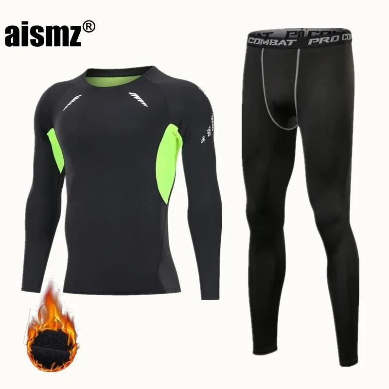 Winter Thermal Underwear Men Compression Fitness Fleece Man Sport First Layer Underwear Set Second Thermal Men's Skin Long Johns