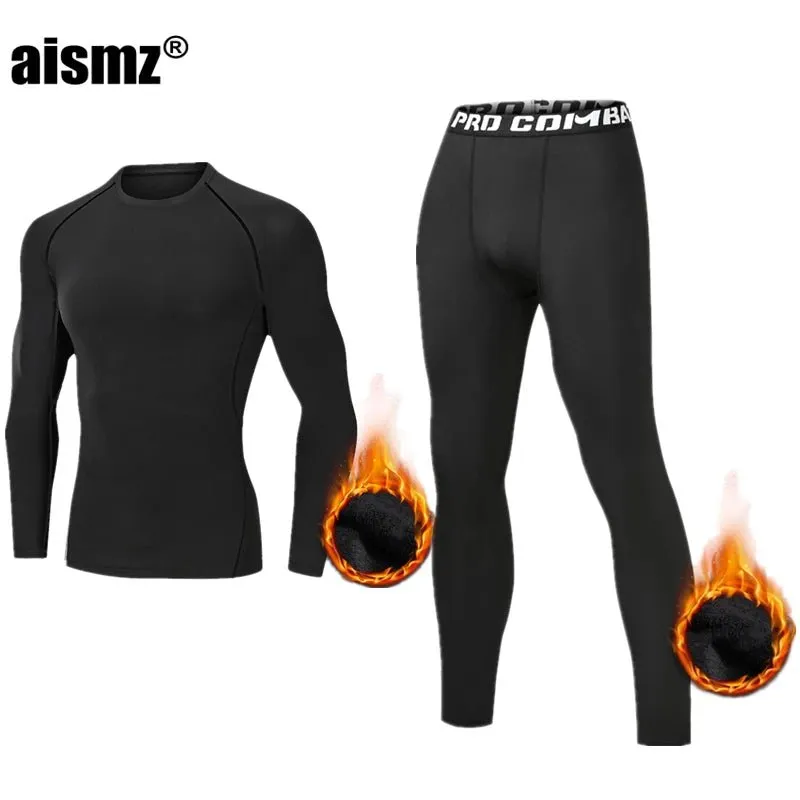 Winter Thermal Underwear Men Compression Fitness Fleece Man Sport First Layer Underwear Set Second Thermal Men's Skin Long Johns