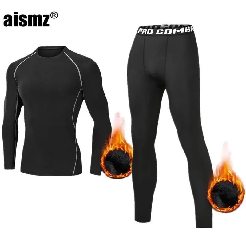 Winter Thermal Underwear Men Compression Fitness Fleece Man Sport First Layer Underwear Set Second Thermal Men's Skin Long Johns