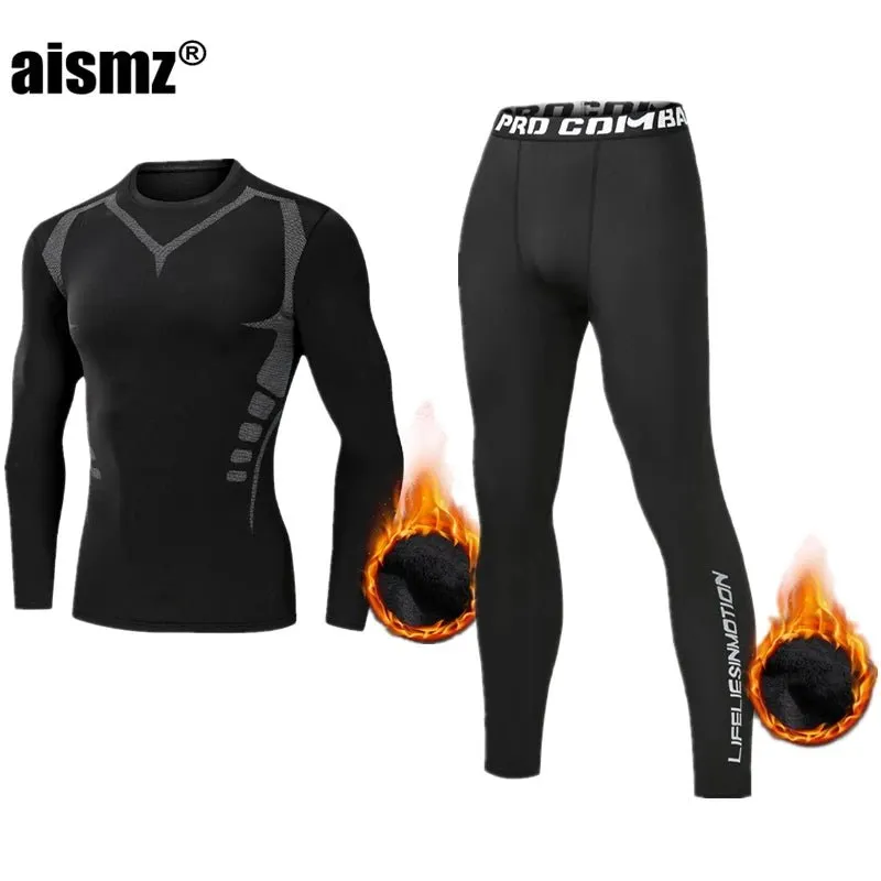 Winter Thermal Underwear Men Compression Fitness Fleece Man Sport First Layer Underwear Set Second Thermal Men's Skin Long Johns