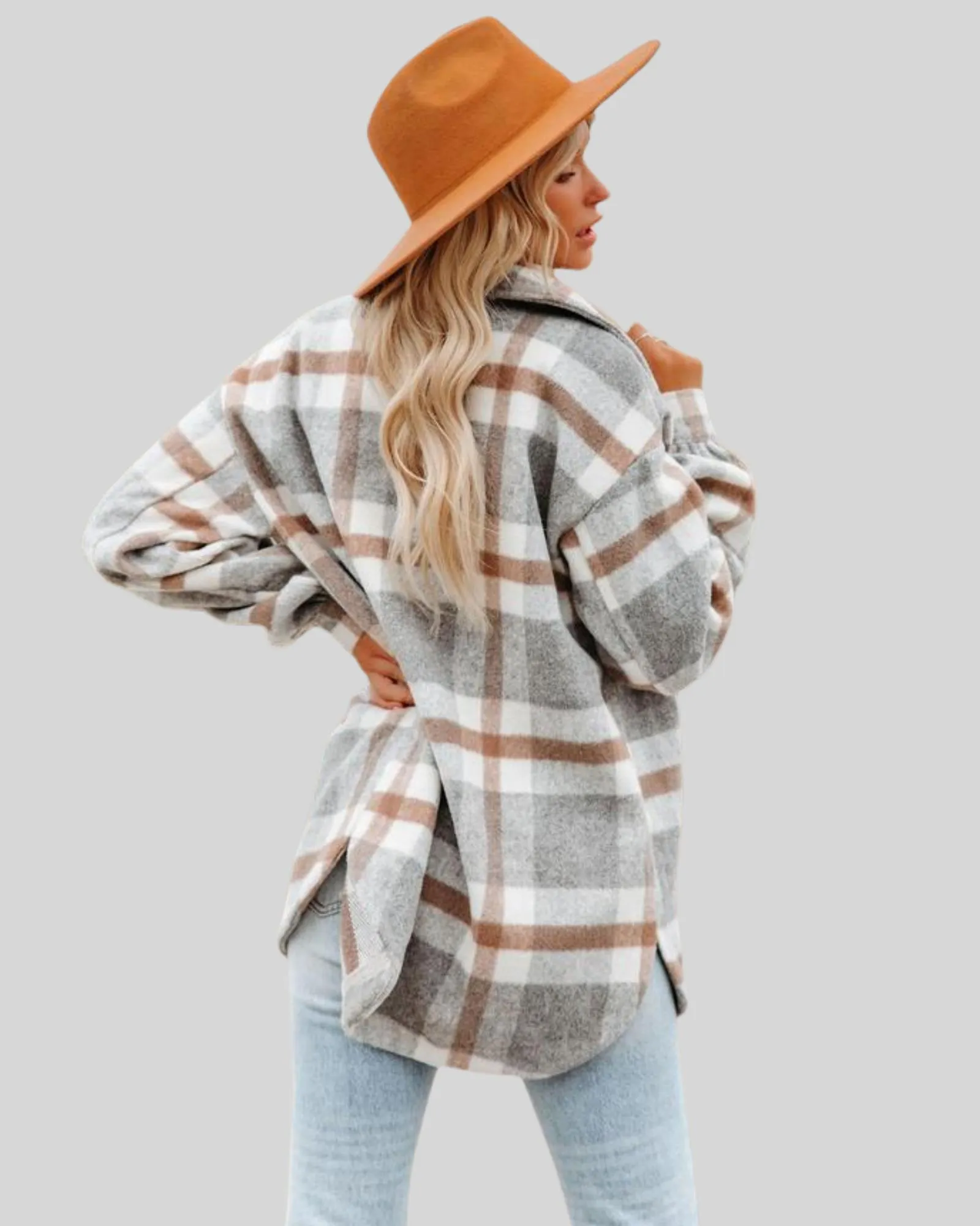 Women’s Casual Plaid Jacket  Long Sleeve Fall Shirt Jacket Coat Tops-Checkered Coat