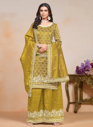 Yellow Embroidered Traditional Palazzo Suit