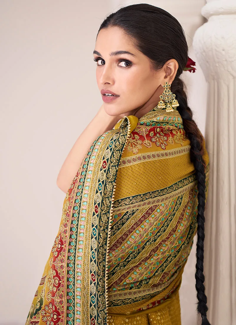 Yellow Sequence Embroidery Designer Sharara Suit