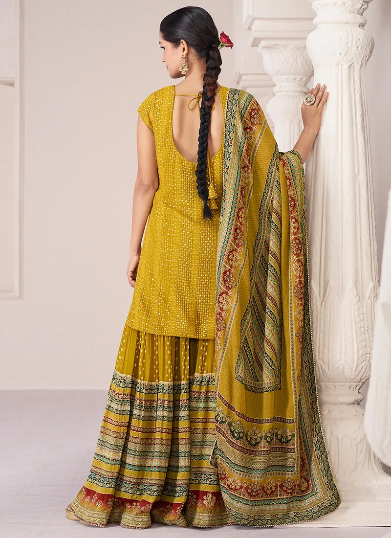 Yellow Sequence Embroidery Designer Sharara Suit